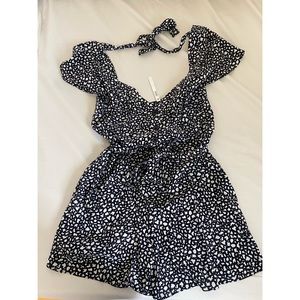 ASOS cap sleeve navy and white romper